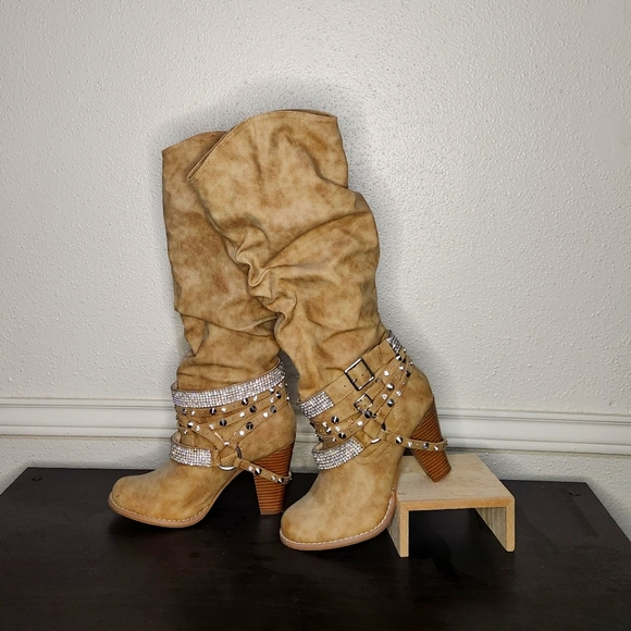 Bling scrunch knee high boots - Picture 1 of 2